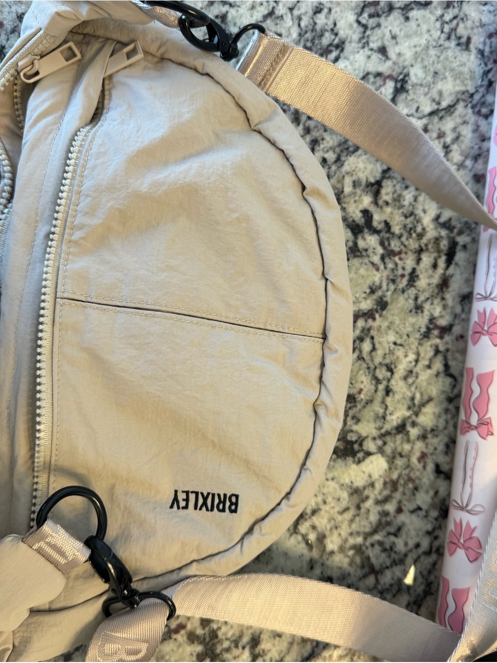 BRIELY Beige Crossbody Hobo Bag with Adjustable Logo Strap - Picture 3 of 4